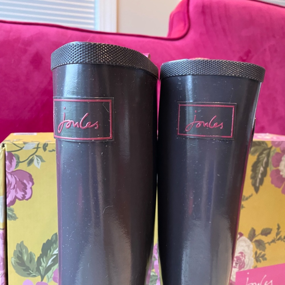 Joules Kelly Welly Rain boots slate gray with Pink SZ 6 - Picture 5 of 16